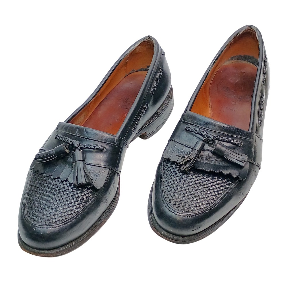Allen Edmonds Cody Tassel Loafers Men Size 9 D Black Woven Leather Kiltie Dress